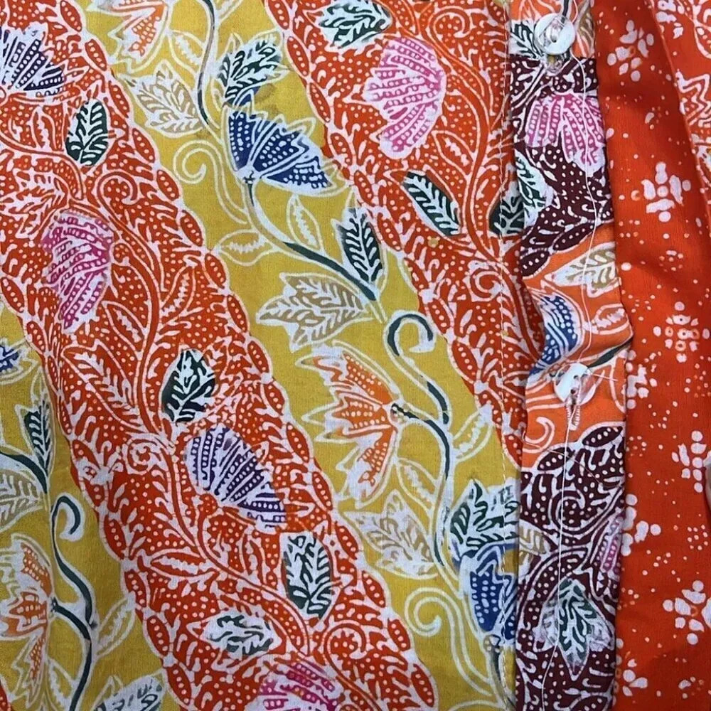[XL]Popilier Bali Short Sleeve Orange/Yellow Floral Button Up Shirt - Picture 4 of 9